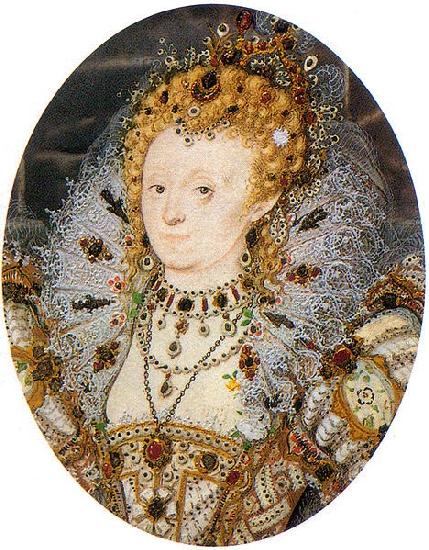 Nicholas Hilliard Portrait miniature of Elizabeth I of England with a crescent moon jewel in her hair France oil painting art